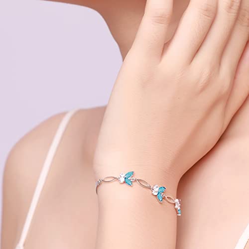 Nieboa S925 Sterling Silver Purple Butterfly Bracelets For Women,Cute And Charm Wrist Bracelets Gift For Women Teen Girls(Blue) #TOP2