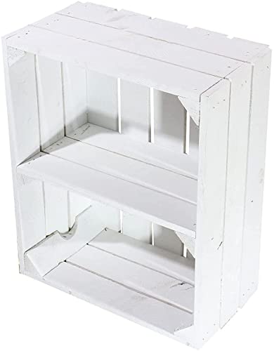 moooble 2 Flache weiße Regalkisten mit Mittelbrett 50cm x 40cm x 22cm Holzkisten Vintage Regal Weinkiste Obstkisten Nachttisch Kistenregal Aufbewahrungskiste Shabby chic Cover