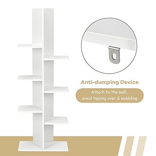 Ifanny Modern Bookshelf, Geometric Bookcase With 8 Open Shelves, Wooden Book Shelves, Space-Saving Storage Display Shelf, Book Shelf For Bedroom, Living Room, Home Office (White) #TOP4