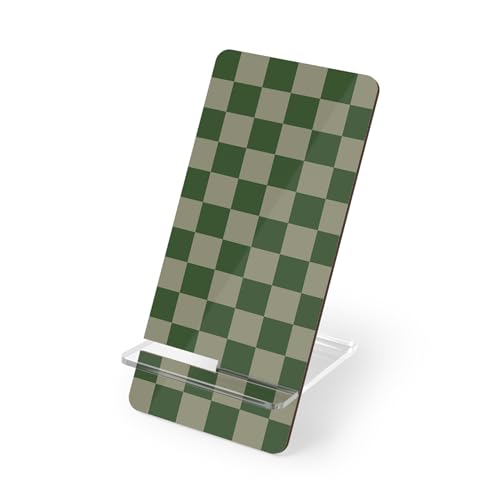 Green Checkerboard Phone Stand Minimal Mobile Stand, Pattern Smartphone Holder, Universal Compatibility, Foldable and Portable