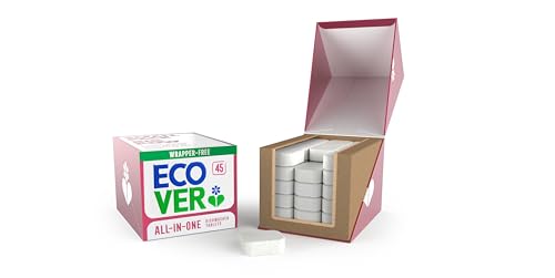 Ecover All-In-One Dishwasher Tablets, Contains Salt & Rinse Aid, Power Cleaning, Mandarin and Lemongrass Scent, Pack of 1, 45 Tablets
