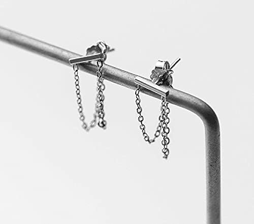 Minimalist Bar Stick Stud Earrings S925 Sterling Silver Tassel Chain Threader Dangle Drop Earring Ear Jackets Piercing Jewelry Gifts for Women Girls Sensitive Ears