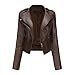 OULIWANGLUO Damen Lederjacke mit Kurze Leichte Niete Übergangsjacke Slim Kunstlederjacke Bikerjacke für Frühling und Sommer (Dark Braun,M)