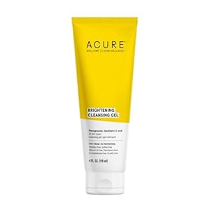 Acure Brightening Cleansing Gel – Vegan Cleanser for Radiant Skin – Pomegranate, Blackberry & Acai Infused – Antioxidant-Rich Gentle Formula for All Skin Types – 4 Fl Oz