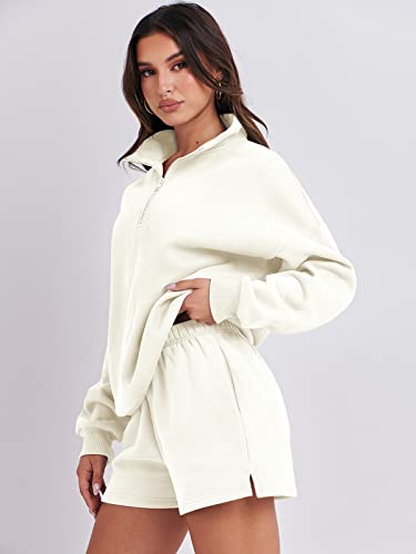 Anrabess Women's Oversized 2 Piece Lounge Sets Fall Outfits 2023 Long Sleeve Casual Pajamas Short Sweatsuit Sets Matching Set Loungewear Cozy Fall Trendy Clothes Set Ci775-Baise-Xl #TOP7