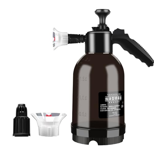Auto Pumpsprüher 2L Auto Schaumsprüher Handpumpe Sprühflasche Säurebeständig mit breiter Strahldüse Zerstäuber Pumpe Action Drucksprüher für Reinigung Auto Detailing Waschen (Schwarz mit Skala)