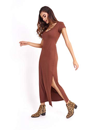 Vestido Midi com Fendas Tamanho:GG;Cor:Marrom