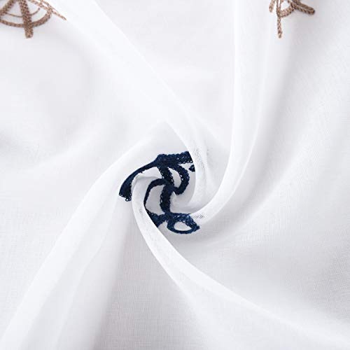 Taisier Home Window Treatments Sheer Curtains Draperies With Nautical Anchor For Living Room/Bedroom/Nursery Sliding Glass Door Ring Top Process（52" W×84" L,2 Panels Set #TOP6