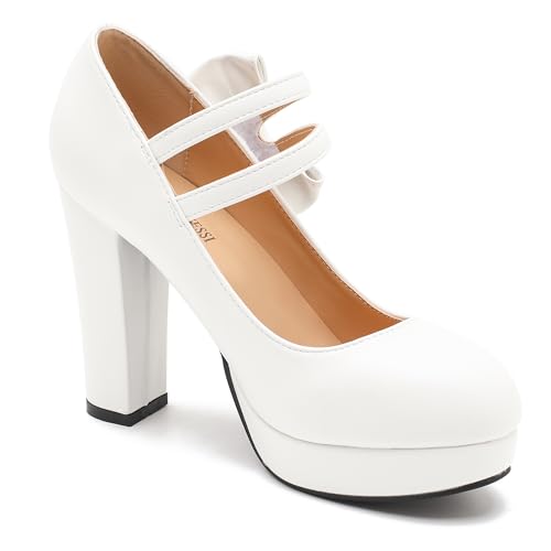 Image of MAIERNISI JESSI Women's Platform Mary Jane Pumps with Bow, 3.94 Inch Block Heel Dress Shoes