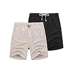 COOFANDY Men's Linen Shorts Casual Elastic Waist Drawstring Summer Beach Shorts