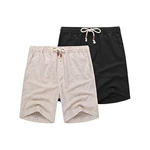 COOFANDY Men’s Linen Shorts Casual Elastic Waist Drawstring Summer Beach Shorts