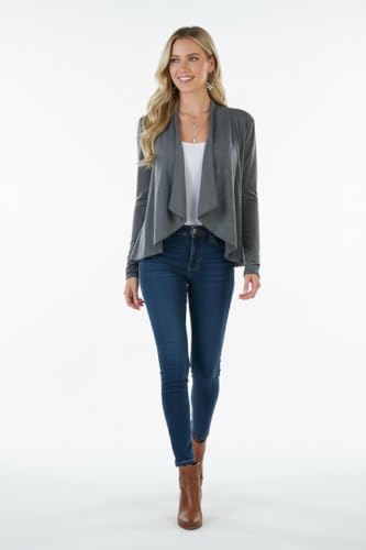 Image of ToBeInStyle Womens Open Front Long Sleeve Lightweight Asymmetrical Draped Cardigan with Side Pockets