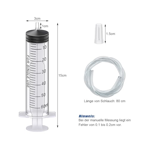 5 Stück Kunststoff Spritzen mit Schlauch 60ml, Einwegspritze Plastikspritze&Futterspritze Dosierspritze in Einzelverpackung. Ideal für feine Dosierungen, Hobby, Handwerk und Haustiere(5, 60ml)