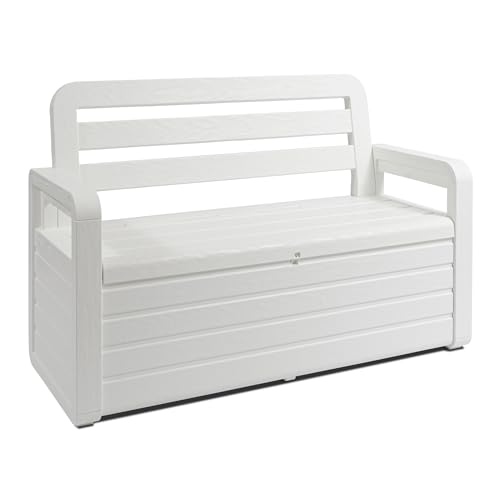 Toomax Coffre Foreverspring avec assise 2 personnes et compartiment intérieur de 270 L, en plastique effet bois, dimensions 132,5 x 58 x 89 cm, article 599,...