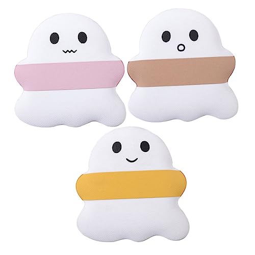 OUNONA 3Pcs Cute Powder Puff Ghost Shape Makeup for Women Versatile Dry Wet Use Finger Strap for Easy Application Portable Travel Friendly for Foundation