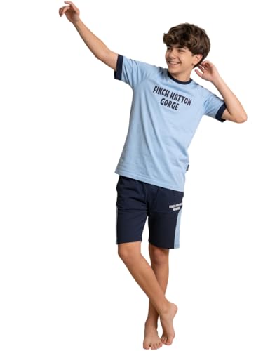 Image of Li'l Tomatoes Boys 100% Cotton Night Suit Set | Half Sleeve T-Shirt & Shorts | Color Block & Typography Print | Soft & Breathable Sleepwear | Casual Summer Wear | 9-16 Years