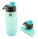 CUJO Collapsible water bottle 27oz - foldable silicone bottles for travel - portable & lightweight for hiking, cycling, gym & yoga - flexible collapsable for easy storage