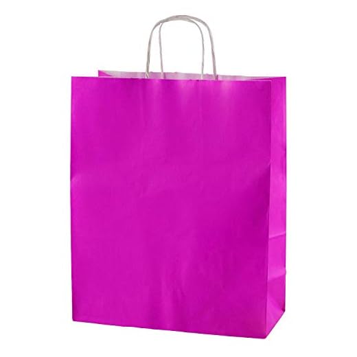 Thepaperbagstore 25 Bolsas De Papel De Colores, Reciclables Y Reutilizables, con Asas Retorcidas, Fucsia - Medianas 250x110x310mm