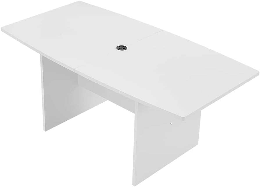 Panana Boat Shaped Conference Room Table with Wood Base in Cherry/White/Black, 68.5" W x 32.1" D,Business Furniture (White) : Office Products