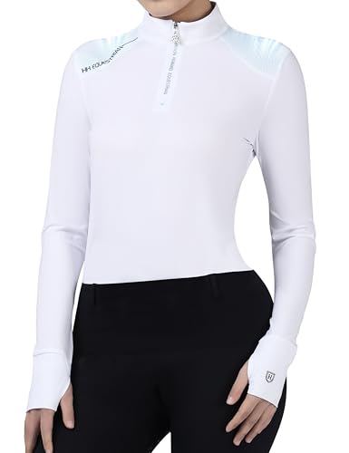 Harrison Howard Women's Horse Riding Shirt Equestrian Show Shirt Horseback Riding Shirts for Women Spliced Shoulder White L