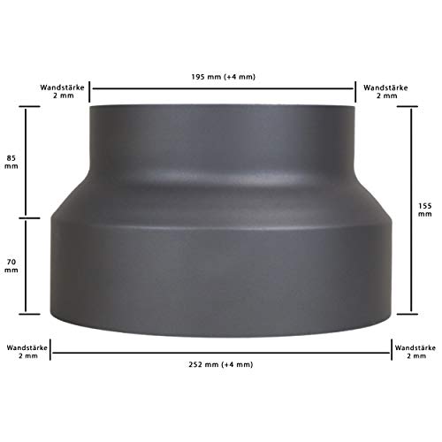 Miniatura 2 de Lanzzas Reducción Del Tubo De Estufa De 250 Mm A 200 Mm De Diámetro Color: Gris Fundido, Reducción Del Tubo De Humo