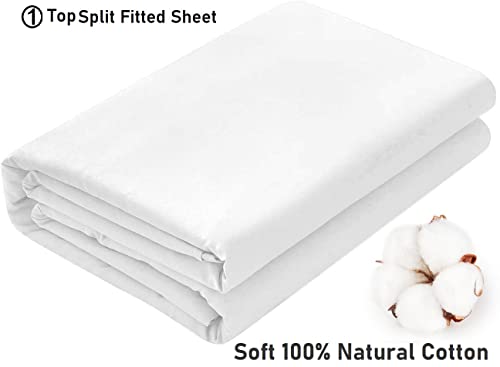 Top Split King Fitted Sheet For Adjustable Beds, 1 Pc Half Split King Fitted Sheet Only Split Down 39 Inches From The Top, 600 Thread Count 100% Cotton Fitted Sheet Split King, White Solid #TOP3