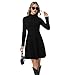 Chongbaijia Long Sleeve Dress for Women Turtleneck Ribbed Knit A-Line Flowy Casual Elegant Fall Winter Fashion Short Dresses Black