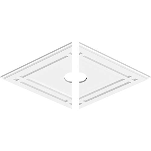 Image of Ekena Millwork CMP28X18DD2-03000 Diamond Architectural Grade PVC Contemporary, Two Piece Urethane Ceiling Medallions 28 inchW x 18 5 /8 inchH x 3 inchID x 9 3 /4 inchC x 1 inchP