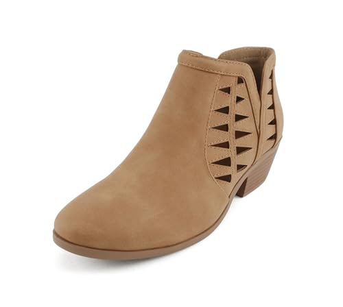 Image of Soda CHANCE Womens Perforated Cut Out Stacked Block Heel Ankle Booties (Wide Fit Available)
