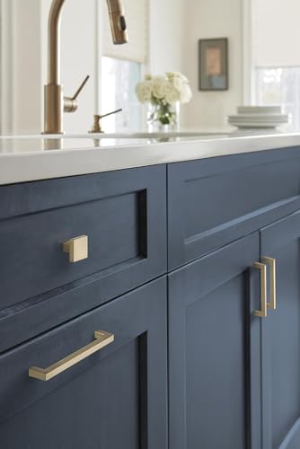 Image of Amerock | Cabinet Pull | Golden Champagne | 5-1 /16 inch (128 mm) Center to Center | Monument | 1 Pack | Drawer Pull | Drawer Handle | Cabinet Hardware