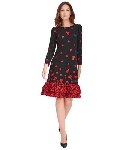 Tommy Hilfiger Women's 3/4 Sleeve High Neck Ruffle Trim Jersey Mini Dress