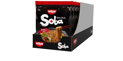 Nissin Bag Noodles Soba Chili 9er Pack Wok Style Instant-Nudeln japanischer Art mit Chili-Sauce schnelle Zubereitung asiatisches Essen (9 x 111 g)