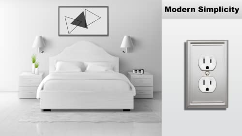 Okawyc Single Duplex Outlet Cover Plate, 4-Pack Brushed Nickel Metal Wall Plate 1 Gang, Light Switch Cover, For Receptacle Light Switch, Switch Cover Decorative Wallplate, Durable #TOP4