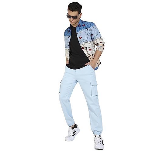 Image of CAHOOT Men's Cuffed Hem Cargo Trousers for Casual Wear | 6 Pockets | Regular Fit | Button Closure | Cotton Poly Cargo Pant Crafted with Comfort Fit for Everyday Wear