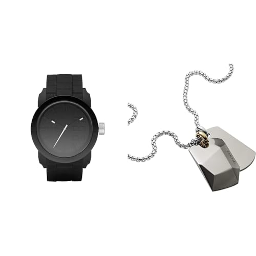 Montre Diesel Homme Double Down S44 silicone noir et son collier acier argenté
