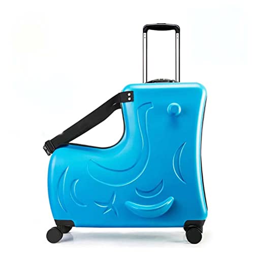 CRODY Kids Luggage On Wheels Ride On, Children's Trolley Case Universal Wheel Travel Suitcase, Carry On Tollder Luggage, with Wheels SuitcaseTo Kids Aged 6-12 Years Old,Blue A,24 inch