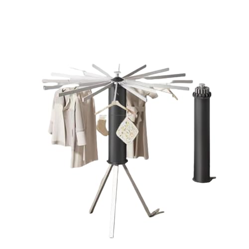 WXQ衣類乾燥ラック 洗濯物干し 室内物干し 折りたたみ式 ポータブル 衣類ラック省スペース 格納式乾燥ラック 360度回転乾燥ラック 三角形サポート 床置き乾燥ラック 洗濯物干し パラソル型 折りたたみ コンパクト収納 省スペース オープン時 (ブラック