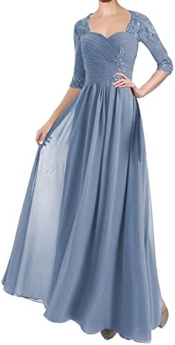 TANPAUL Mother of The Bride Dresses A Line Lace Long Sleeve Evening Dress Chiffon Wedding Guest Dresses for Women Dusty Blue