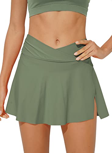 Aleumdr Swim Skirts Women Tummy Control Split Swimsuit Skirt Built In Swim Shorts High Waist Bathing Suit Bottoms Green Large #TOP5
