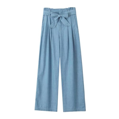 Women's Light Blue Denim Wide Leg High Waist Casual Pants