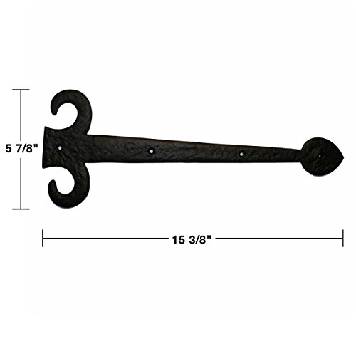 Renovators Supply Manufacturing Black Wrought Iron Garage Door Decorative Hardware Fleur De Lis Design 15-3/8 In Rust Resistant Dummy Strap Hinge With Mounting Hardware, Pack Of 4 #TOP1