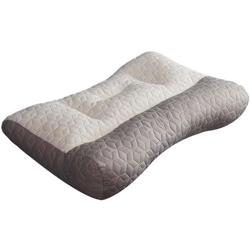 SMELEYOU Almohada de Cuello para Dormir Almohada ergonómica de Contorno Cervical con látex para Personas Que Duermen de Lado y Alivio del Dolor Gris