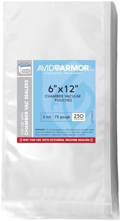 Avid Armor – Chamber Machine Pouches, Pre-Cut Chamber Vacuum Sealer Bags, Heavy Duty Seal Pouch, BPA-Free Chamber Sealer, Vacuum Chamber Pouches (250, 6×12)