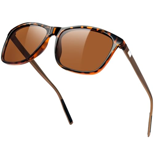 KANASTAL Brown Sunglasses Mens Polarised Leopard Women Retro Classic UV Protection Vintage Fishing Driving Driving Road Trips - Tortoiseshell Frame Brown Lens