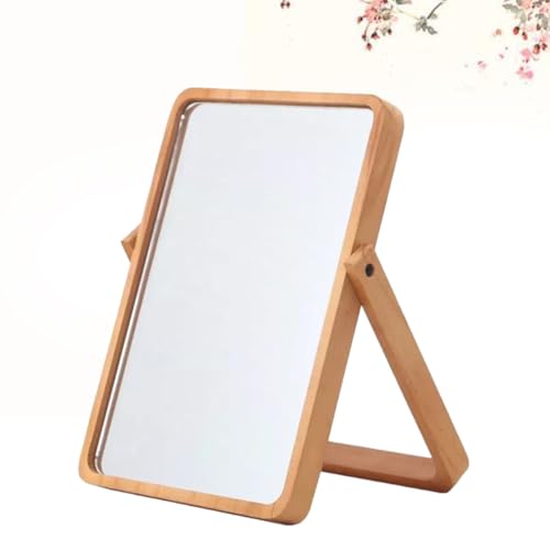 Espejo de maquillaje rectangular de madera con soporte estable CAXUSD para tocador 6