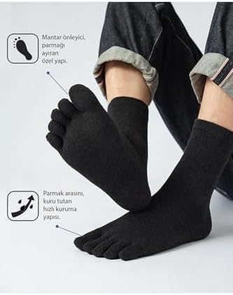 VİATOM Parmak Çorap Siyah Bambu Mantar Önleyici ve İpeksi Dokunuş Parmak Çorap Siyah - Görsel 2