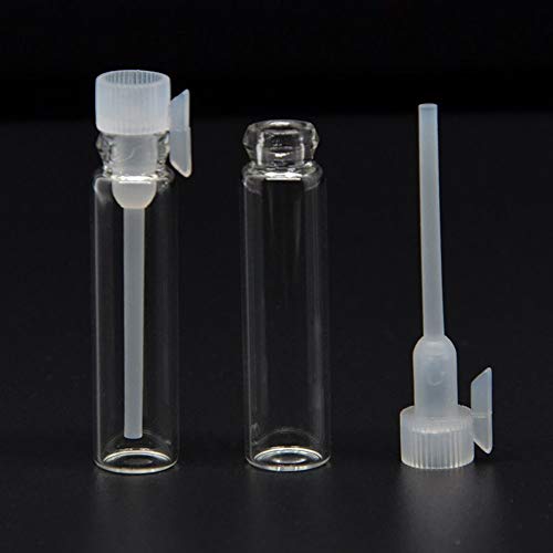 Teensery 100 Pcs Empty Perfume Sample Bottles Mini Glass Refillable Sample Vial Containers with Clear Cap for Aromatherapy, Essential Oil, Fragrance and Liquid (1ml)4