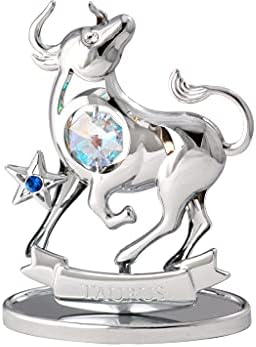 CRYSTOCRAFT Taurus Gift, Constellation Ornament, Chrome Plated Craft with Austrian Crystal, Zodiac Sign Crystal Ornament, Constellation Decor Collection Gift for Birthday Christmas (Taurus(Silver))