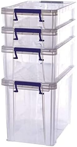 BANKERS BOX 4 Plast Storage Box with Lids, ProStore Super Strong Stackable Plastic Storage Boxes - 2 x 5.5 Litre, 1 x 18.5 Litre & 1 x 10 Litre, Clear