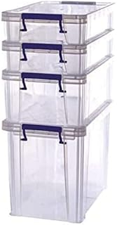 BANKERS BOX 4 Plast Storage Box with Lids, ProStore Super Strong Stackable Plastic Storage Boxes - 2 x 5.5 Litre, 1 x 18.5 Litre & 1 x 10 Litre, Clear